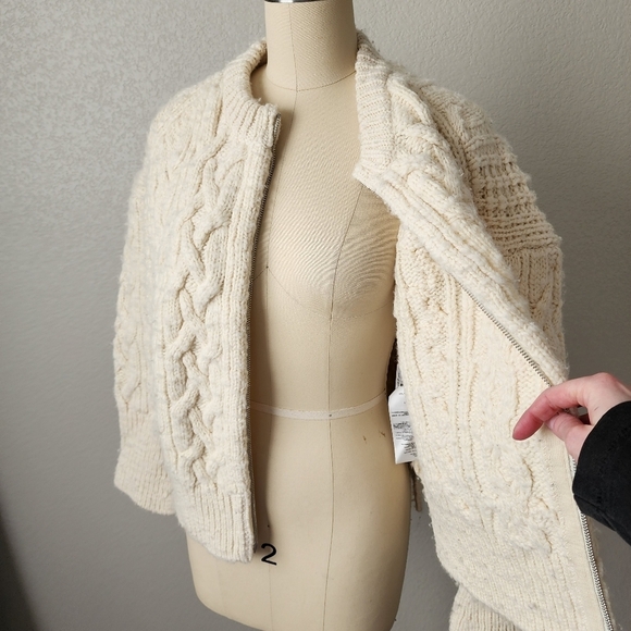 3.1 PHILIP LIM Wool Cable Knit zip up sweater in ivory size XS‎ - Picture 5 of 12
